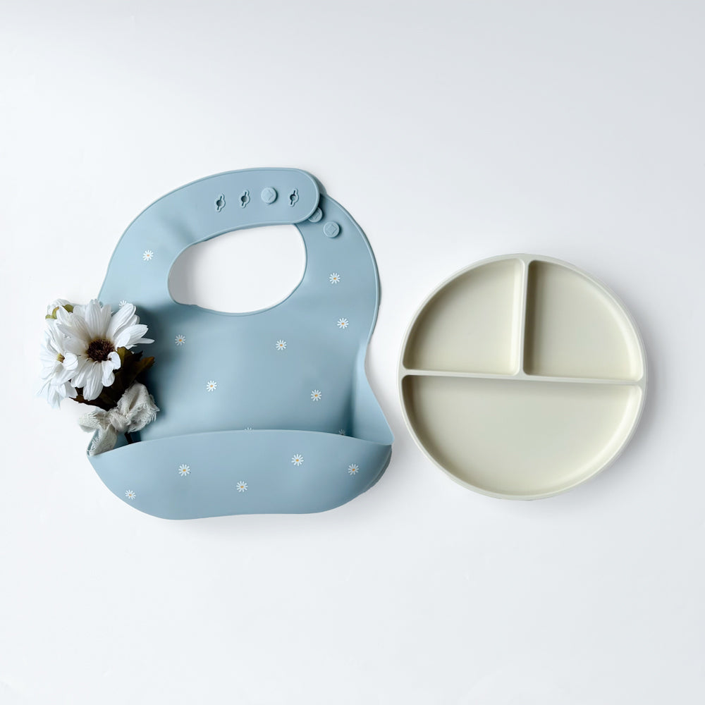 お食事エプロン＆プレートセット - White Daisy Set