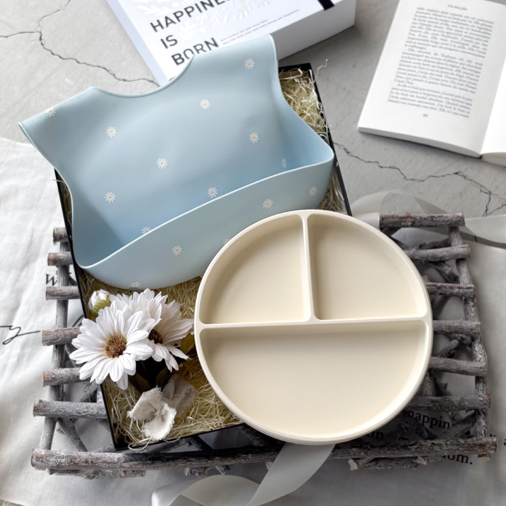 お食事エプロン＆プレートセット - White Daisy Set